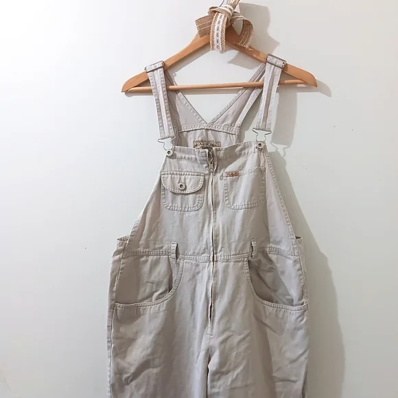 ↠ Vintage 90s Express Jeans Cotton Denim Straight Wide Leg Barn Chore Overalls - Picture 3 of 6